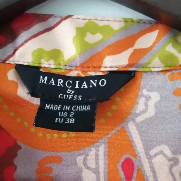 100% Silk Marciano Red Multi Paisley V-Neck Long Sleeve Maxi Dress size 02 - Picture 8 of 9